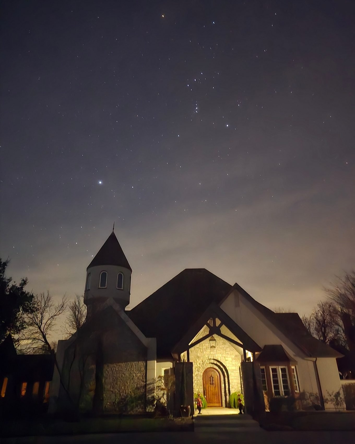 The castle under a starry sky