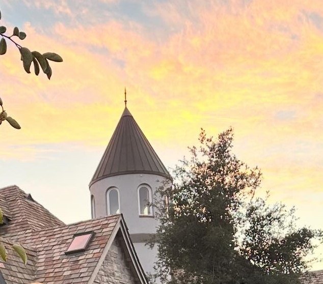 The castle tourette against a sunset sky